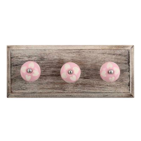 Light Pink Etched Ceramic Wooden Hooks